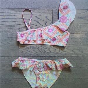 Floral Kids Swim Bikini - Pink and Orange